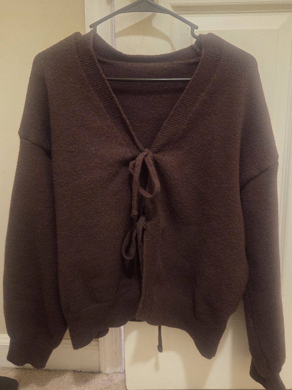 Women's Brown Tie-Front V-Neck Knit Cardigan